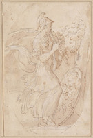 K 123
<br/>
Minerva spelend op een panfluit, in een ovaal
<br/>
<em>Parmigianino (1503-1540) - kopie naar</em>